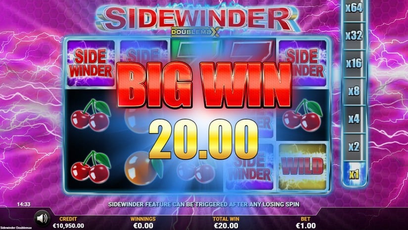 Sidewinder DoubleMax slot screen 4