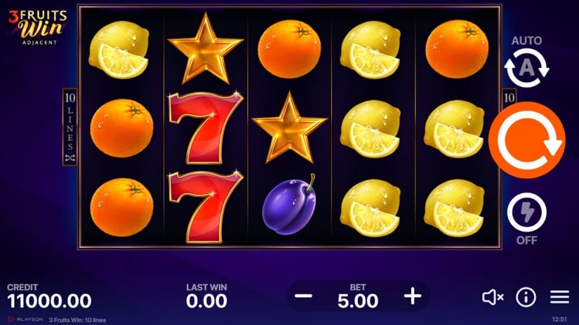 3 Fruits Win: 10 lines slot screen 1