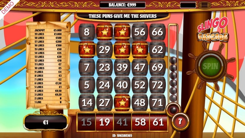 Slingo Cascade slot screen 2