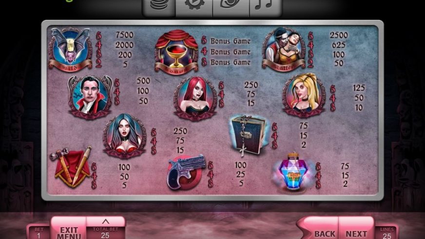 The Vampires slot screen 3