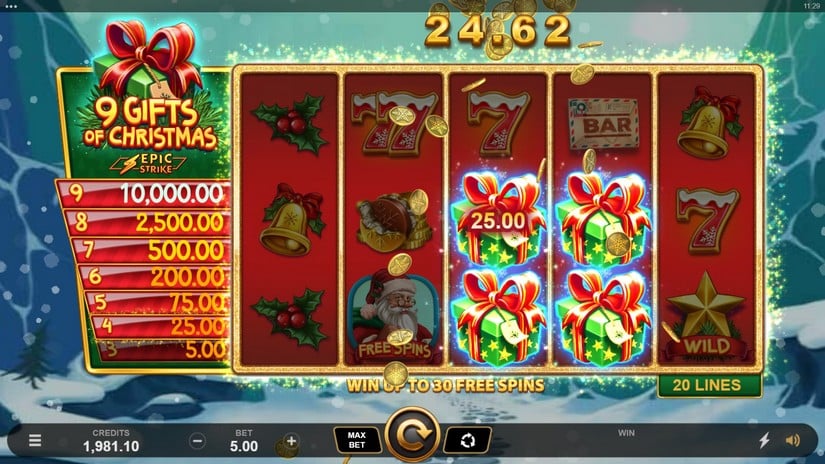 9 Gifts of Christmas slot screen 2