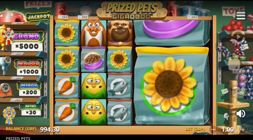 Prized Pets Gigablox slot screen 2