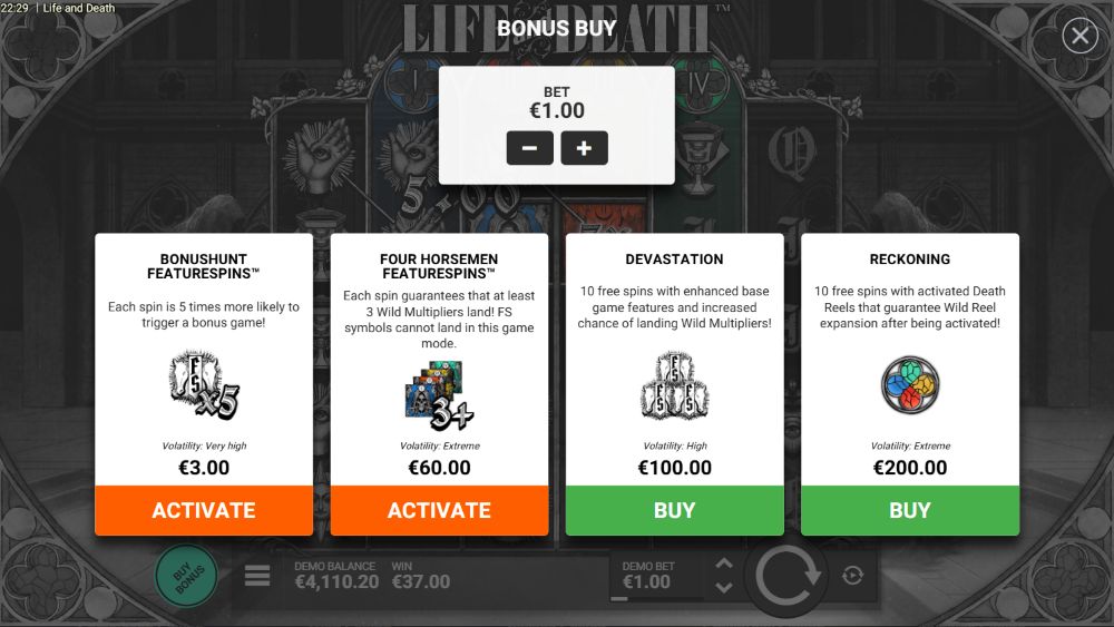 Life and Death slot features