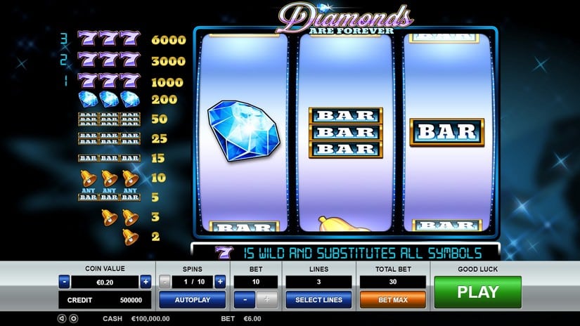 Diamonds are Forever 3 Lines slot screen 1