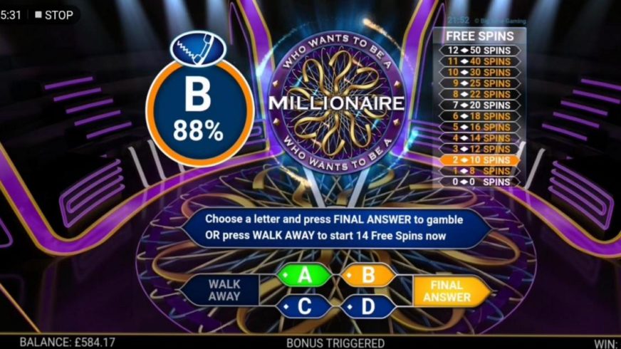 Who Wants To Be A Millionaire Megaways slot screen 2