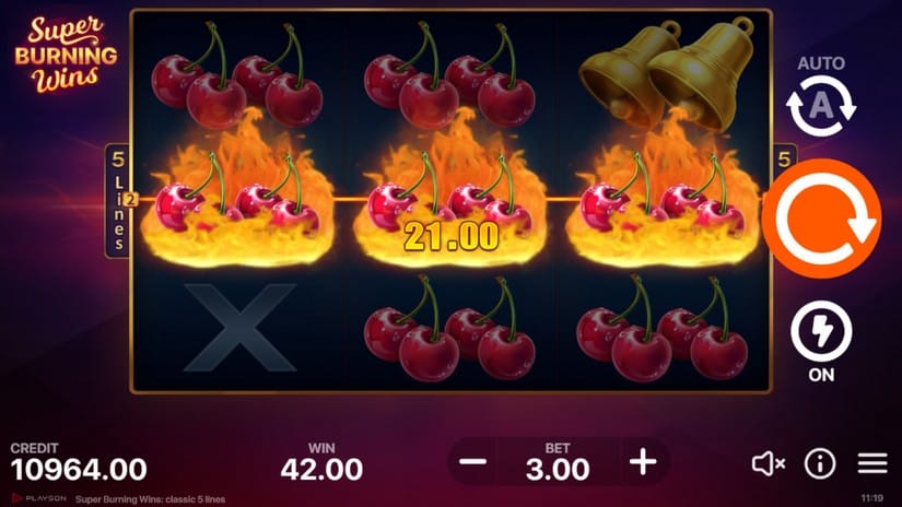 Super Burning Wins: classic 5 lines slot screen 3