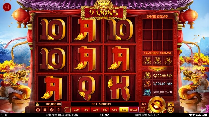 9 Lions slot screen 1