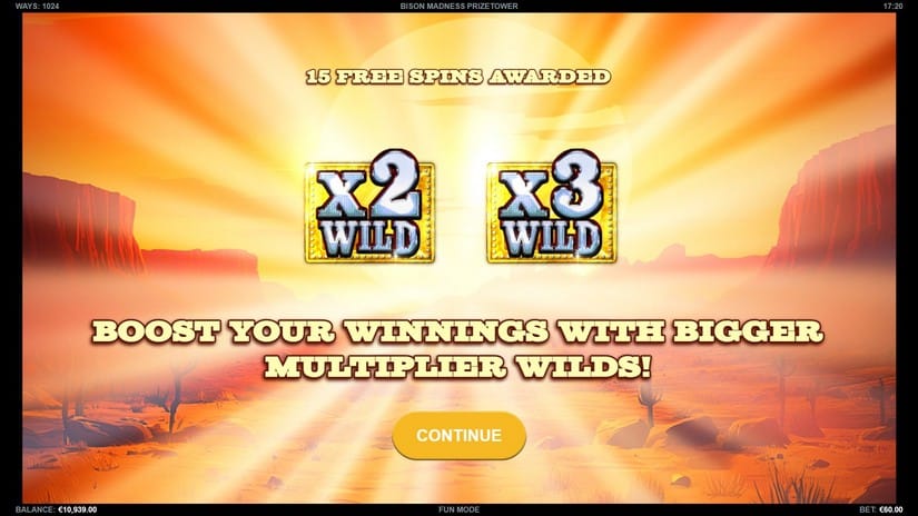 Bison Madness PrizeTower slot screen 2
