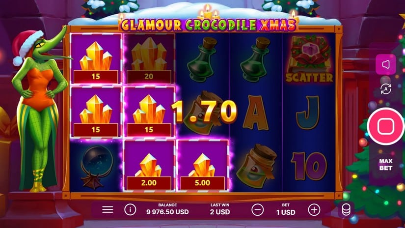 Glamour Crocodile Christmas slot screen 2