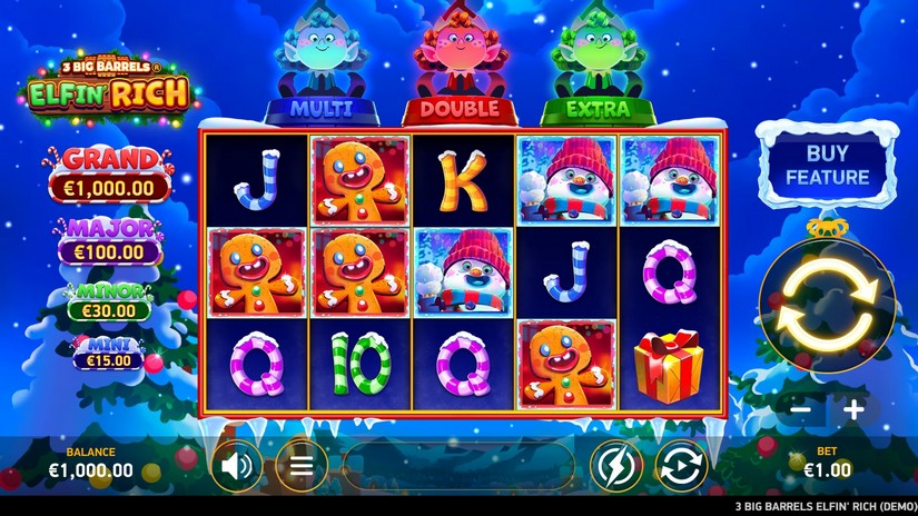 3 Big Barrels Elfin’ Rich slot screen 1